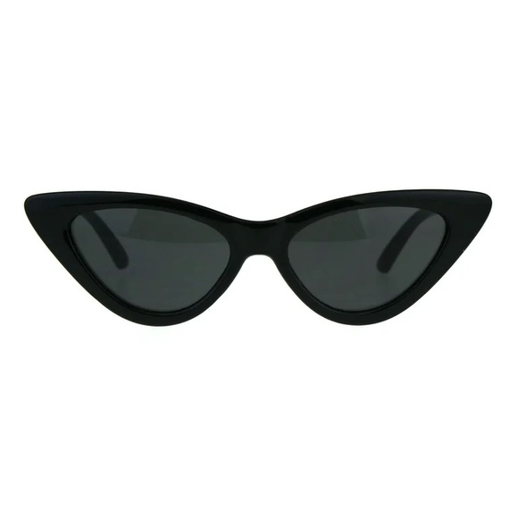 Classic Narrow Cat Eye Gothic Plastic Sunglasses All Black Cateye Sunnies - Picture 2 of 3